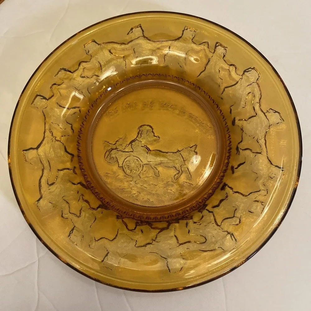 Vintage‎ Tiara Indiana Amber Glass Set of 4 Plates Mother Goose Nursery Rhymes